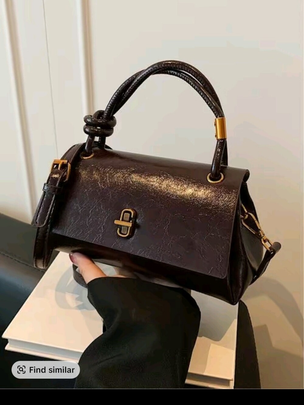 & Other Stories Dark Brown Top-Handle Satchel with Gold Hardware